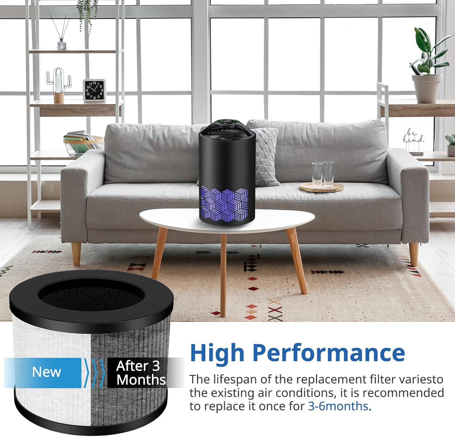 2 Pack TZ-K1 Replacement Filter Compatible with ToLife TZ-K1 Air Puri-fier, MK01 MK06 and FreAire KN6391 Air Purifi-ers, 3-in-1 H13 HEPA Filter, Activated Carbon and Pre-filter, 360° Rotating Filter - Image 5