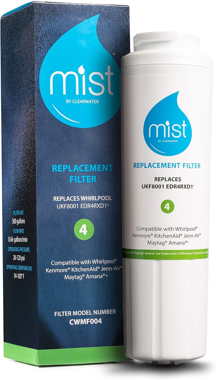 Mist UKF8001 Filter 4 Replacement for Maytag, Whirlpool Filter 4 Everydrop EDR4RXD1, 4396395, Kenmore 46-9005, RWF0900A Refrigerator Water Filter (1 Pack)
