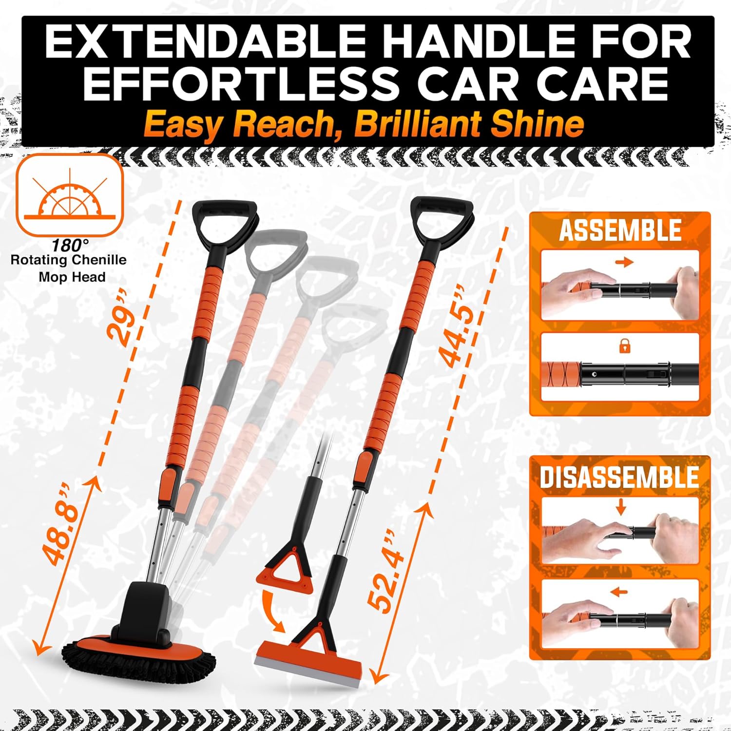 RoofPax Premium Car Wash Kit 48.8" Long Handle Chenille Microfiber Brush Car Wash Mop Scratch-Free Car Duster Exterior Wash Mitt Telescoping Handle Magic Sponge & Cleaning Kit for Cars Trucks and RVs - Image 4