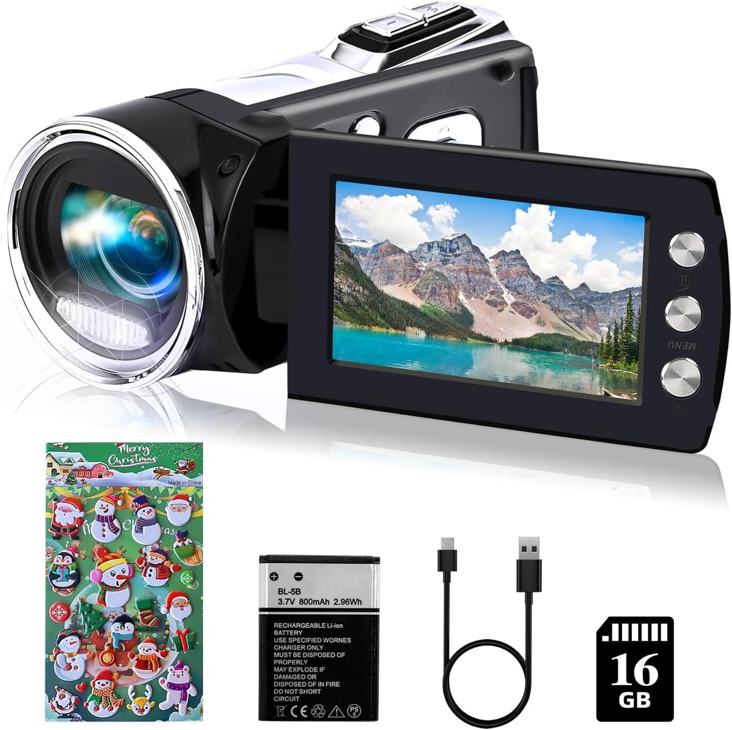 Video Camera Camcorder 2.7K 36MP Video Recorder Vlogging Camera for YouTube TikTok Digital Camera Recorder Kids Camcorder with 16GB Card,Christmas Stickers,2.8" LCD Screen,8X Digital Zoom for kids